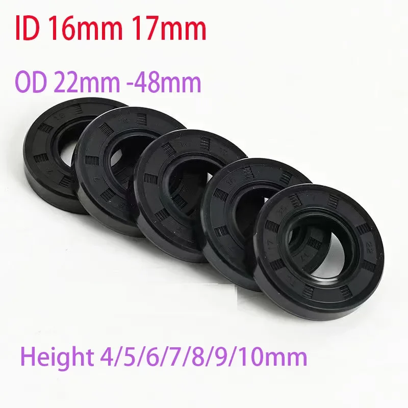 5/10Pcs ID16/17mm OD22-48mm Nitrile Rubber Shaft Oil Seal TC/TG4 Skeleton Oil Seal OD22/23/24-48mm NBR Groove Lip Spring Washer
