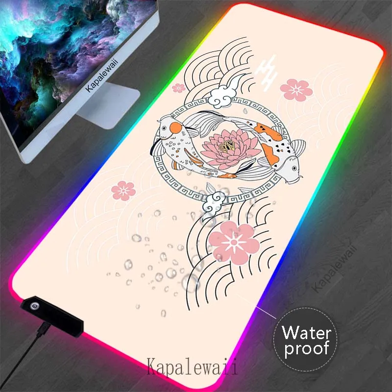 RGB Backlight Fish Mousepad Gamer Mouse Pad Gaming Waterproof Desk Mat Alfombrillas de ratón Mouse Mat Keyboard Pads 100x50cm