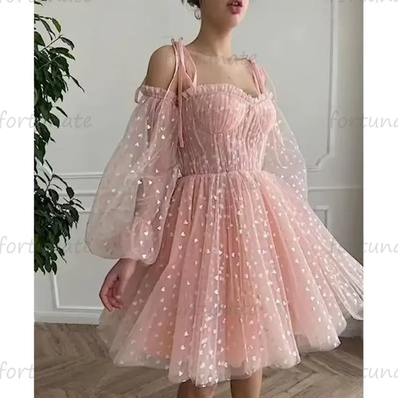 

Pink Short Sweetheart Homecoming Graduation Dress 2024 Long Sleeve Spaghetti Strap Formal Party Backless Evening Prom Gown Tulle