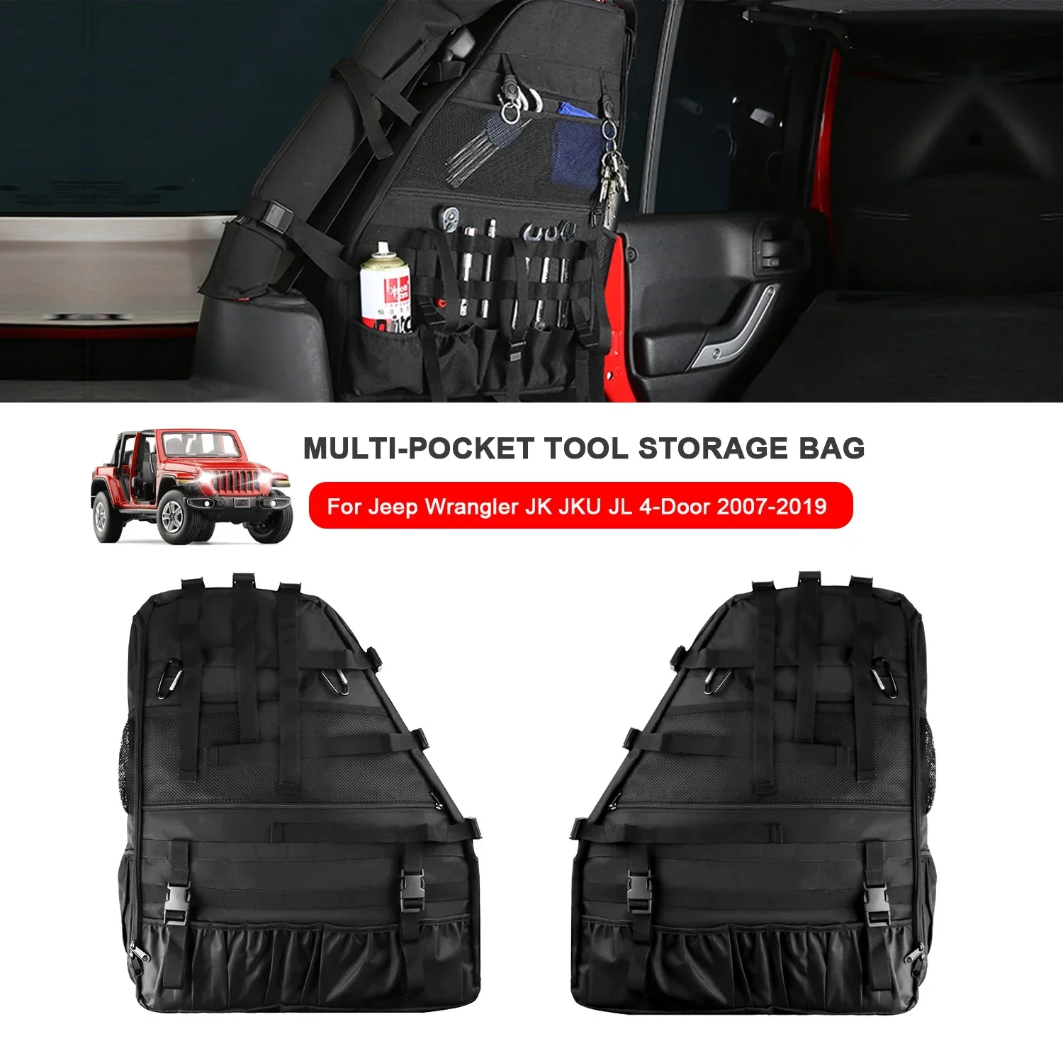 Roll Bar Storage Bag Cage Cargo For Jeep Wrangler JK JKU JL 4-Door 2007-2019 Saddle Bag Multi-Pocket Organizers Tool Storage Bag