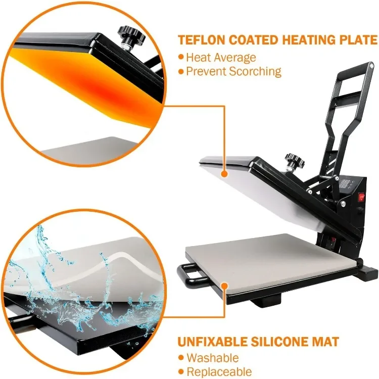 home.Industrial-Quality Digital Sublimation Heat Press Machine for T Shirt, 15x15 Inch, Black