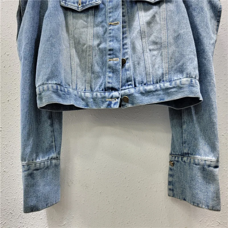 Trendy New Women's Off-shoulder Jeans Jacket Design Denim Coat Autumn Fashion Double Lapel Long Sleeves Jacket Female Streetwear