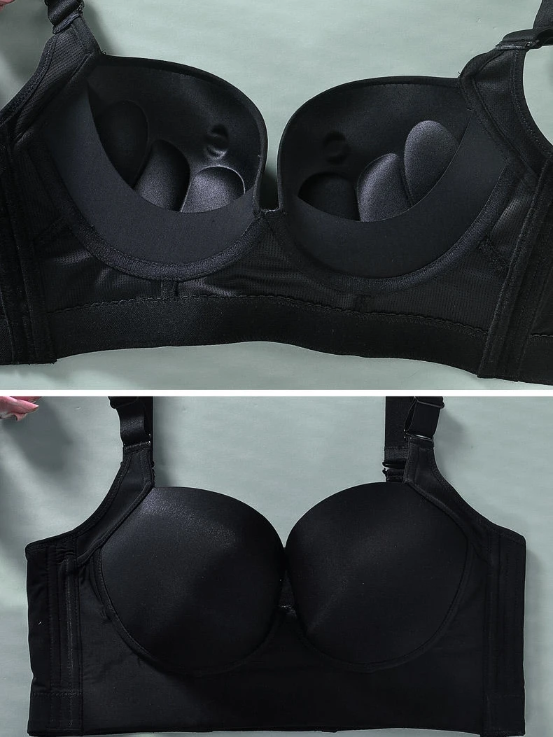 

Large Size Seven Row Button No Steel Ring Gathered Bra Women's High Side Ratio Anti-Sagging Medium Thi Cup Underwear