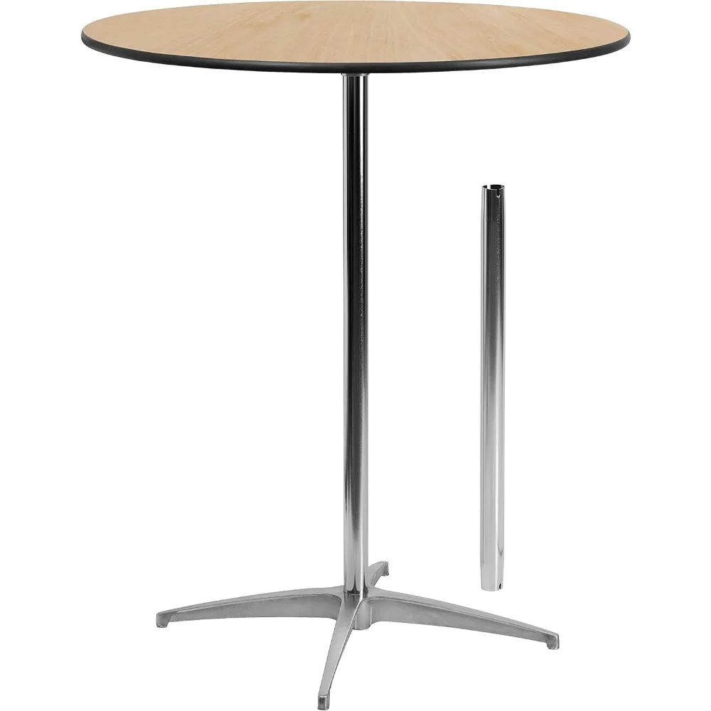 Lars 36'' Round Wood Cocktail Table with 30'' and 42'' Columns, Adjustable Wood Bar Height Table for Events