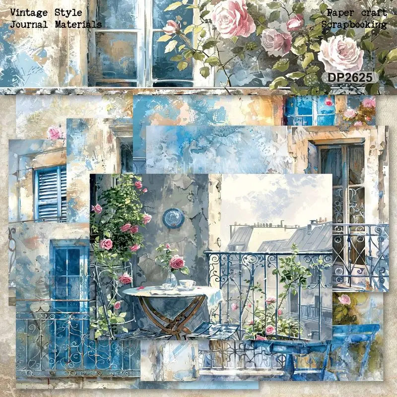 Vintage French Balcony Rose Pattern Paper Pack Scrapbook Paper Junk Journal Card Making Craft Embellishment Supplies