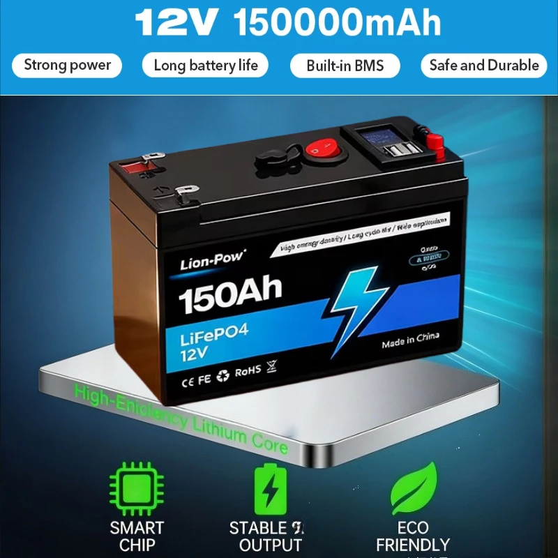 12V 150Ah LiFePO4 Rechargeable Lithium Battery Built-in BMS for Ride on Toys Solar Panels Fish Finders Power Wheels