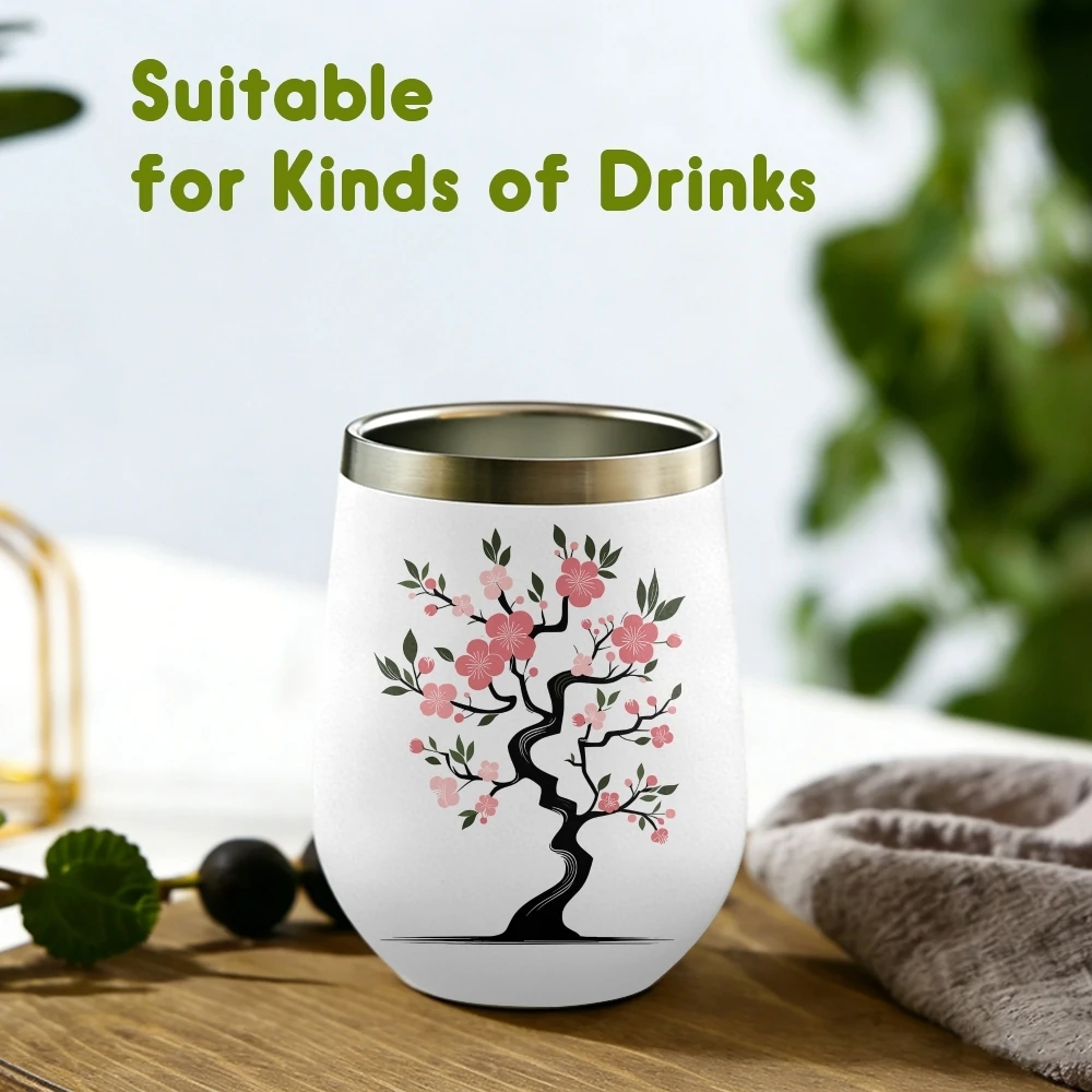 

Blossoming Almond Tree Vacuum Flasks 12oz Insulated Wine Tumbler Vacuum Coffee Mug Egg Shape Thermos Cup