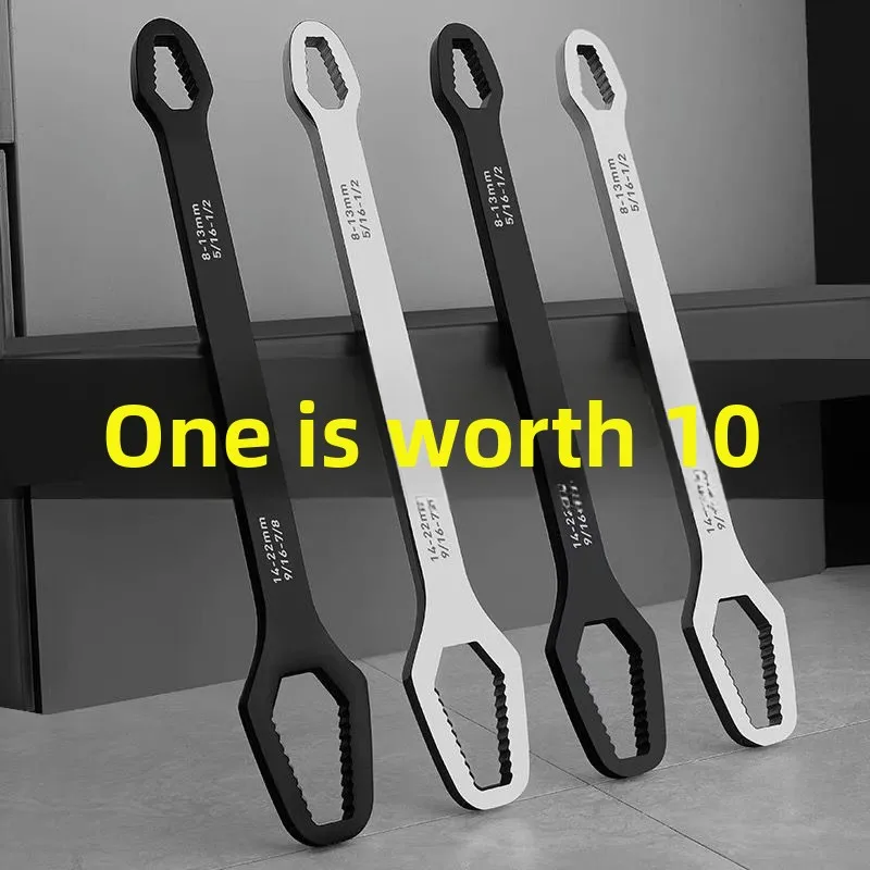 Double Ended Self Tightening Universal Wrench Open End Box End Multi Function Quick Tool for Narrow Space Auto Repair
