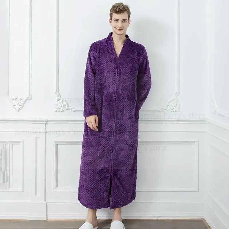 Plus Size Zipper Bath Robe Pregnant Dressing Gown Women Warm Sleepwear Thermal Jacquard Flannel Nightgown Women Homewear