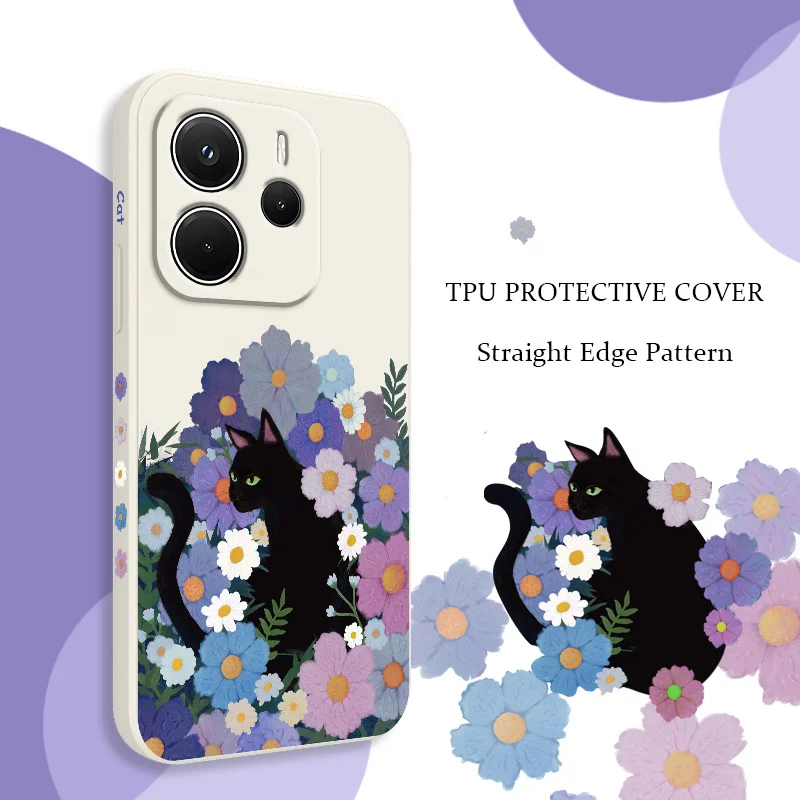 

Colorful Floral Cat Phone Case For Xiaomi Redmi Note 14 13 12 12S 11 11S 10 10S Pro Plus 15 15C 14C 4G 5G Silicone Cover