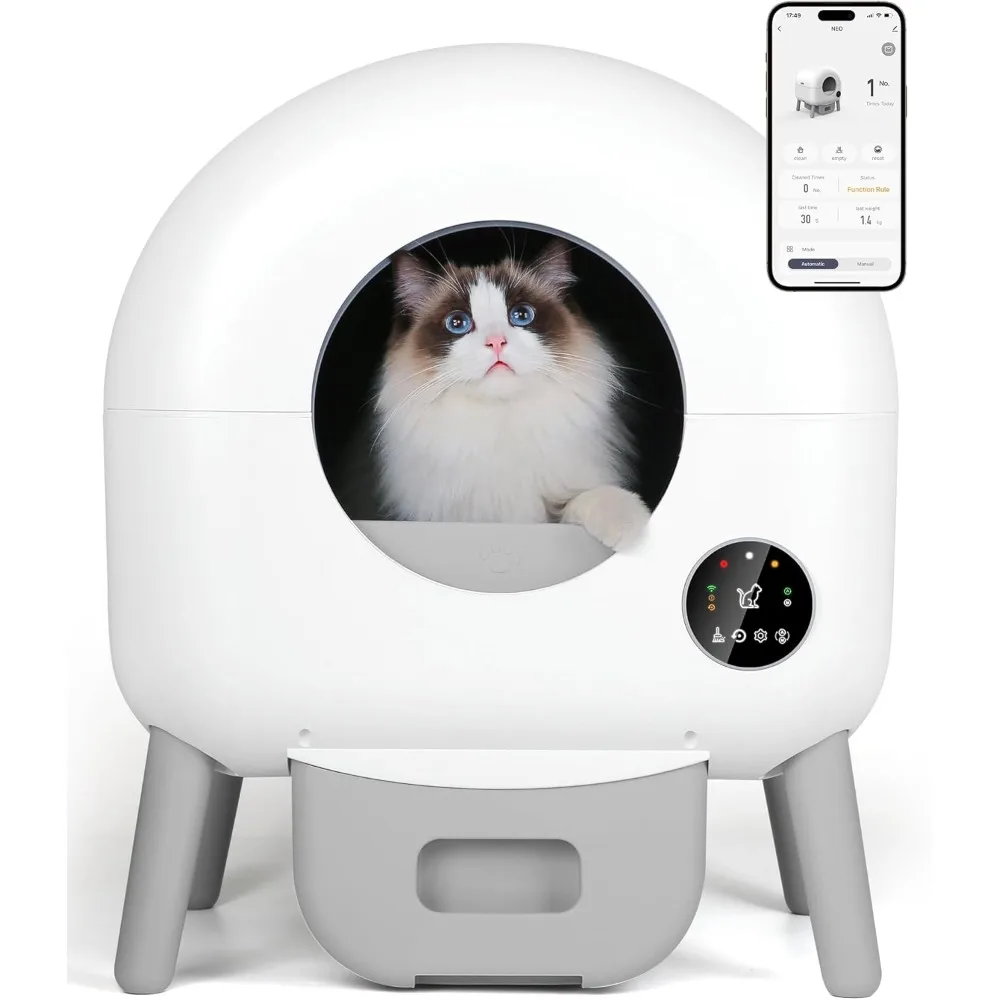 

Self Cleaning Litter Box -110L Automatic Cat Litter Box Self Cleaning, All Cats Can Use, with 1 Roll Garbage Bags and Mat