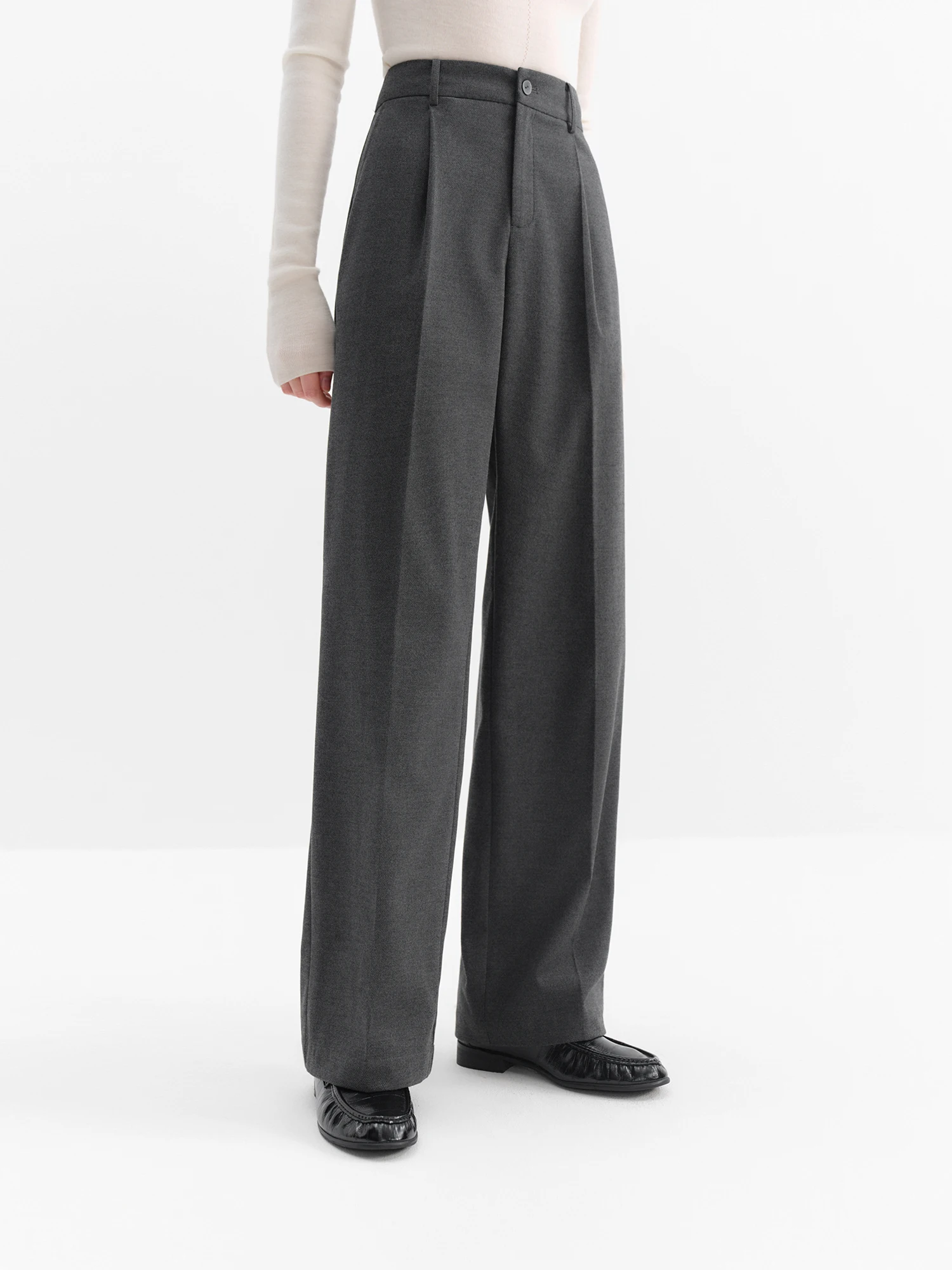 FSLE Women's High-Waisted Straight Leg Trousers 2025 New Flared Pants for Office Women Palazzos Classic Black Work Chic Pants