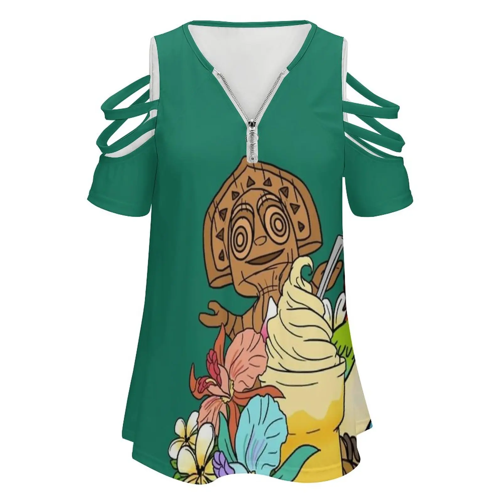 Tropical Hideaway Women'S T-Shirt New Fashion Printed Zipper V-Neck Short Sleeve T Shirts Casual Plus Size Tiki Room Dole Whip