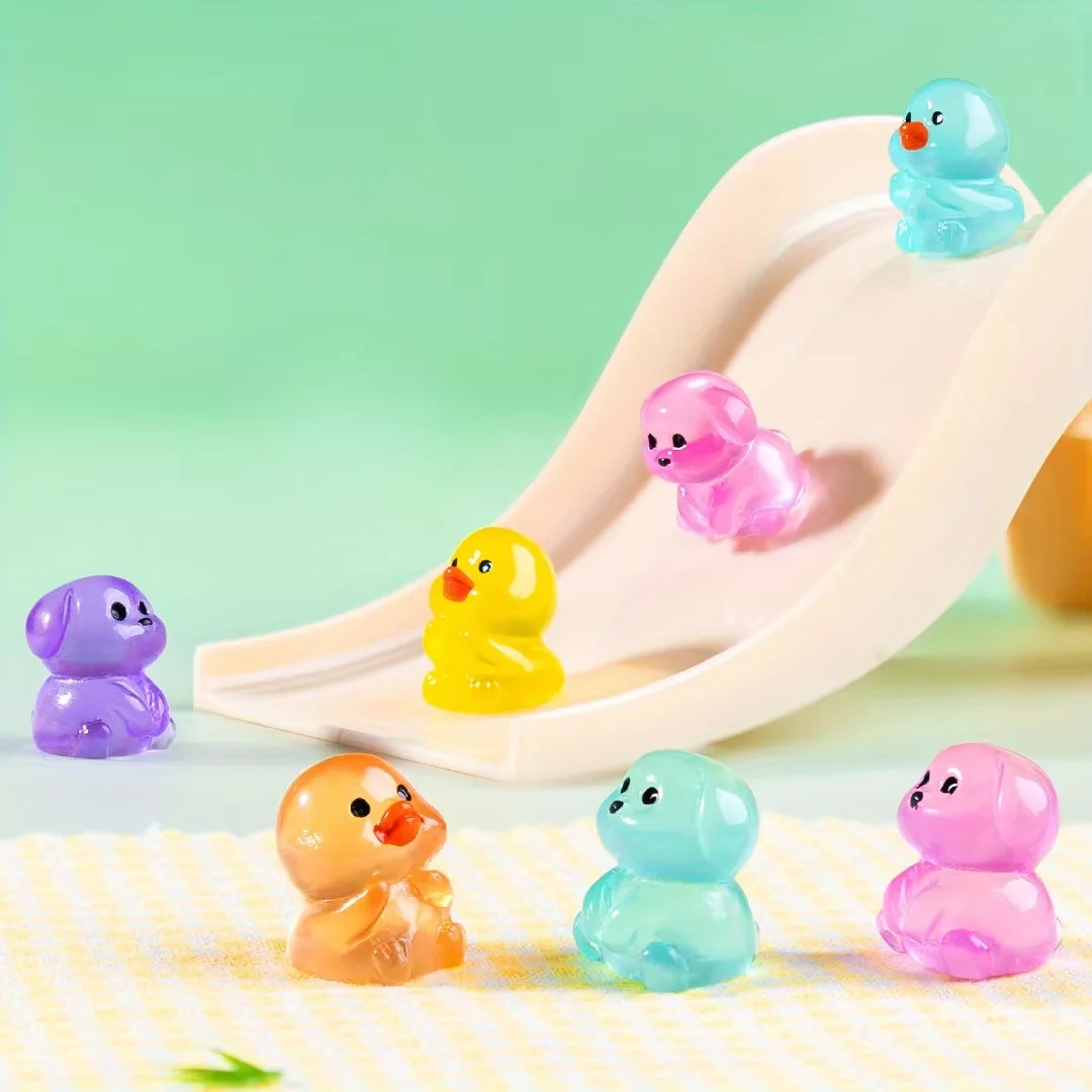 24pcs Glow-in-the-Dark Resin Puppy & Duck Figurines - Miniature DIY Desk Decor Accessories
