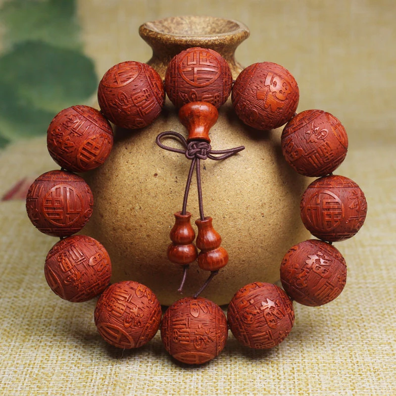 Live stream supply: Red rosewood bracelet with carved beads 20mm, gourd accessory, Buddhist bead bracelet