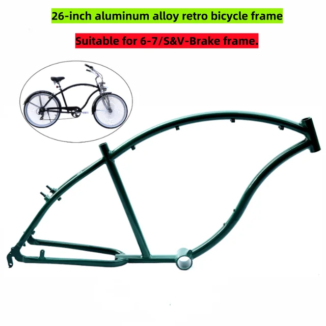 karbowana w stylu retro rama plażowa ze stopu aluminium, autentyczna rama hamulca V, 7 prędkości, ulepszona do Europy i Ameryki, 26 cali