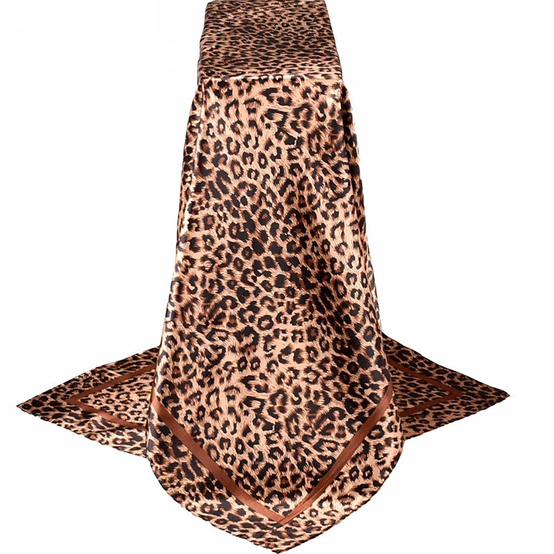 

Spring New Leopard Leopard Satin 90x90 Square Scarf Fashion Joker Scarf Silk Handle Quality Elegant Yarn Especially Soft