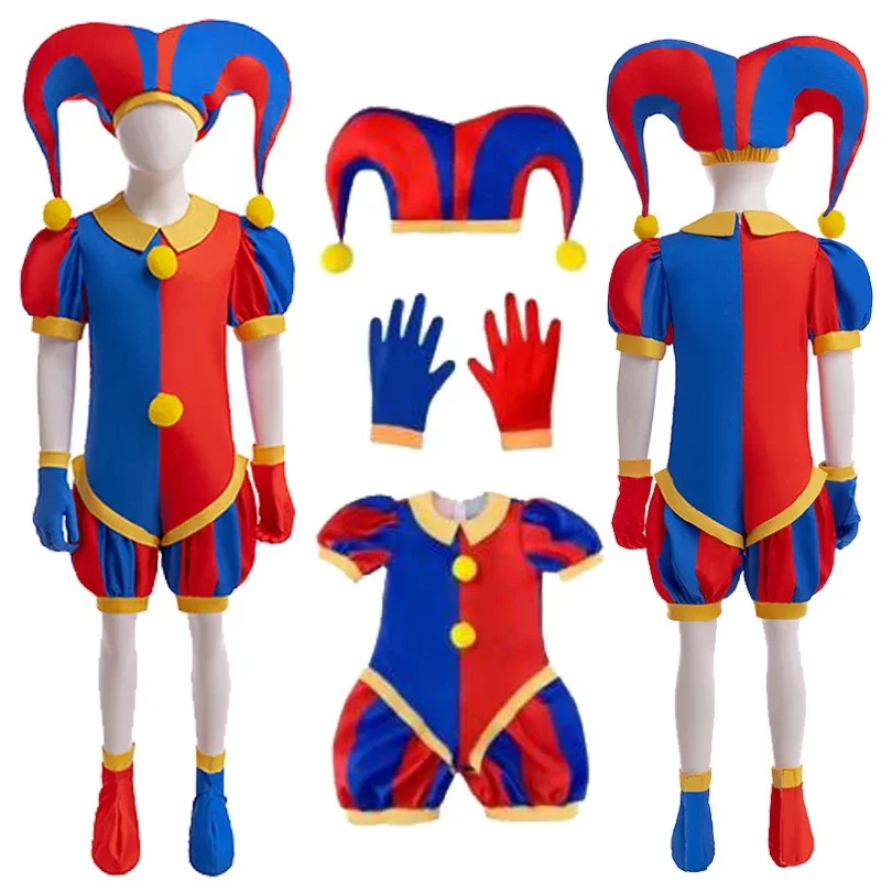 3-12 Year The Amazing Digital Circus Cosplay Costume Kids Halloween Cartoon Circus Pomni Jumpsuit Outfits Set Kids Costume