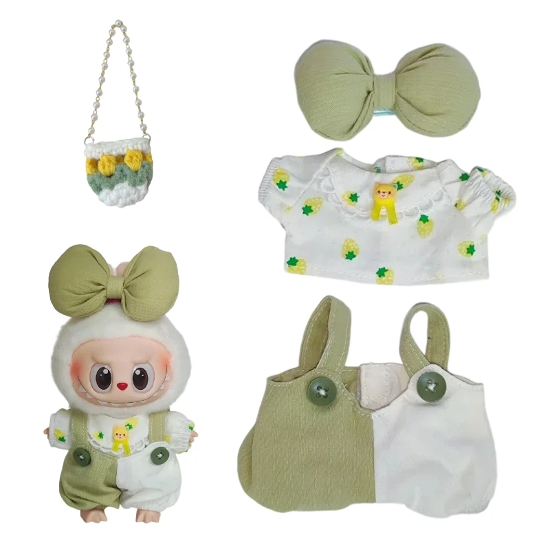 

17cm Mini Plush Costume Dress Up Cute Sweetheart Strap Pants Accessories Straw Hat Camera Sitting Party DIY Gift waist bag