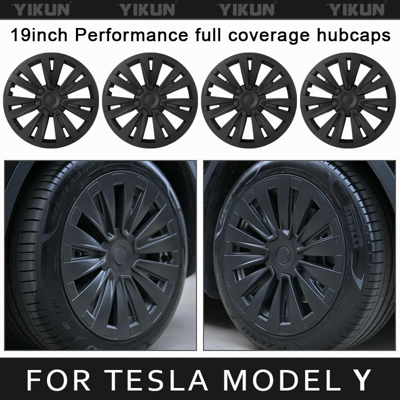 4PCS Hub Cap Performance Replacement for Tesla Model Y Wheel Cap Automobile 19-Inch Hubcap Full Rim Cover Accessories 2018-2024