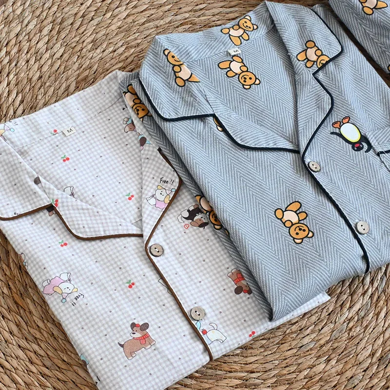 

Male Cotton Pijamas De Hombre Male Spring Autumn Cartoon Print Sleepwear 2Pcs Long Sleeve Pyjamas Loose Home Clothes Nightwear