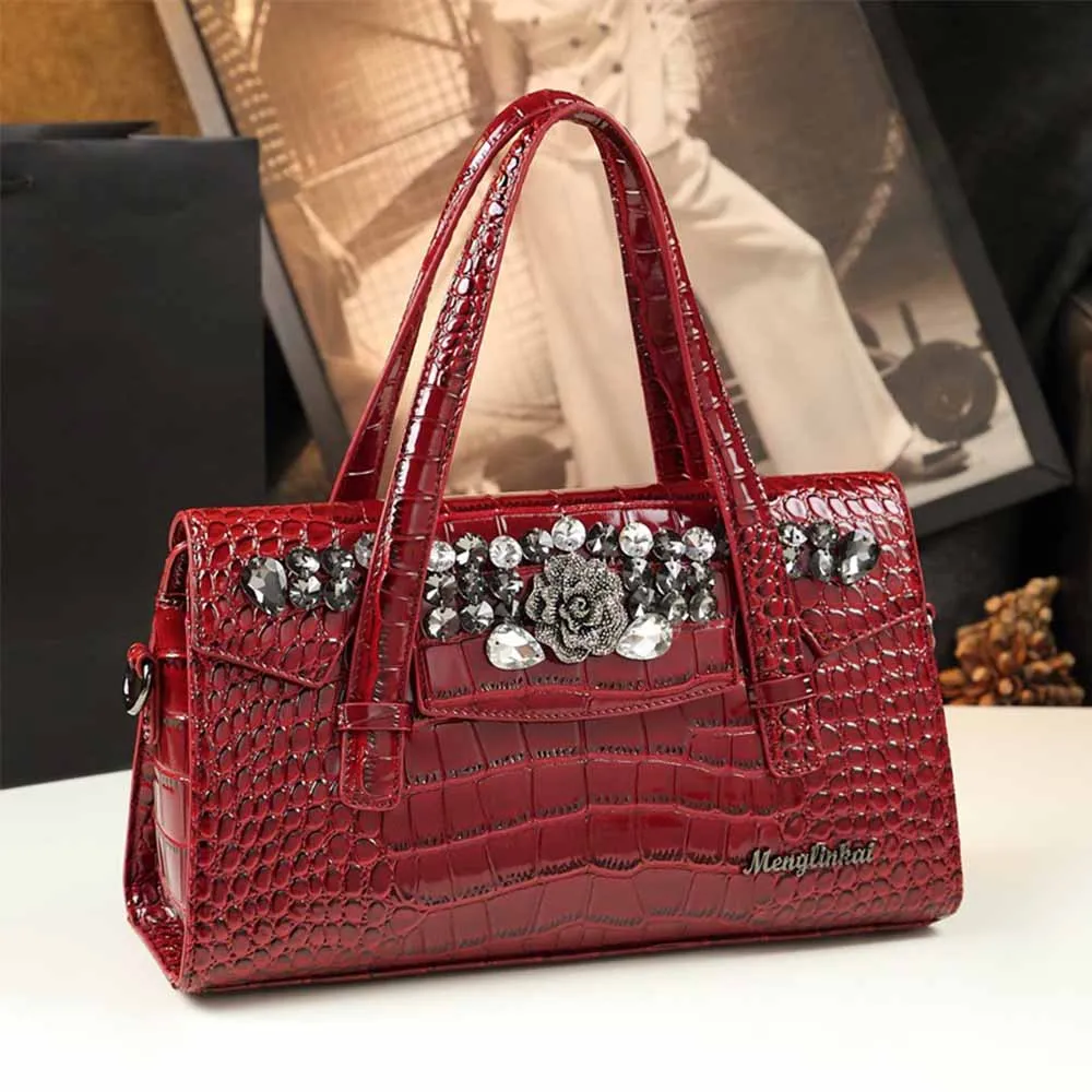 Elegant Woman Dinner Party Handbag Luxury Shine Diamond Shoulder Casual Tote Large Capacity Boston Purses Madam Bag Black 2023