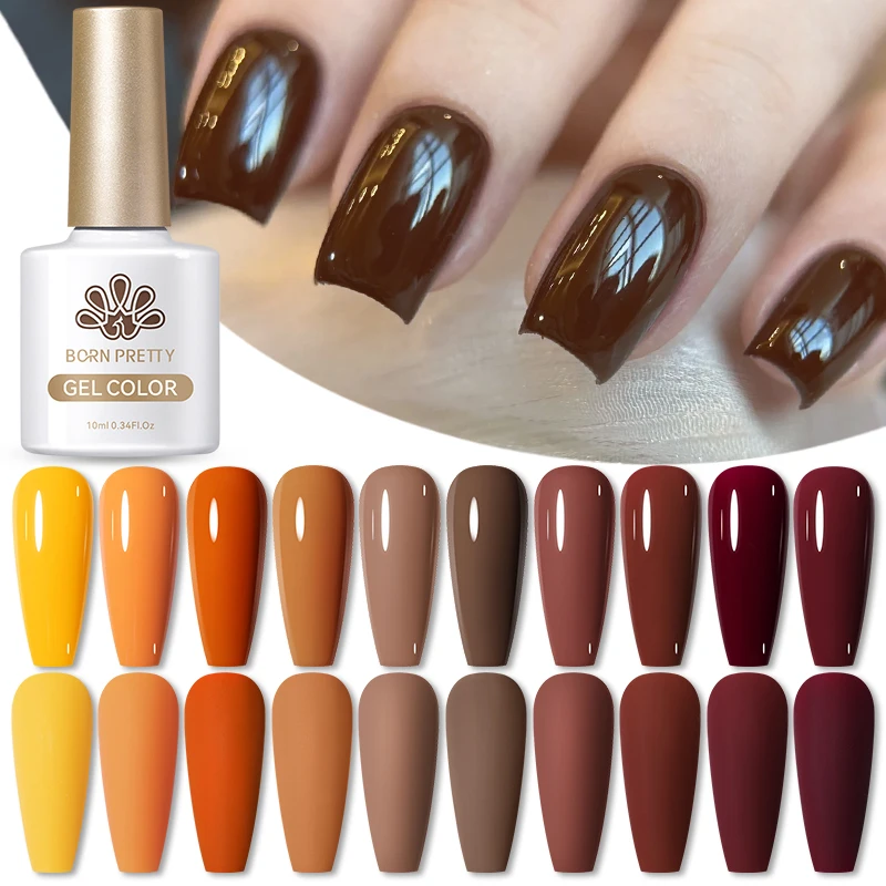 BORN PRETTY 10ml Coffee Color Gel Nail Polish Brown Red Gel Semi Permanent UV Gel Autumn Winter Soak Off Nail Art Gel Varnishes