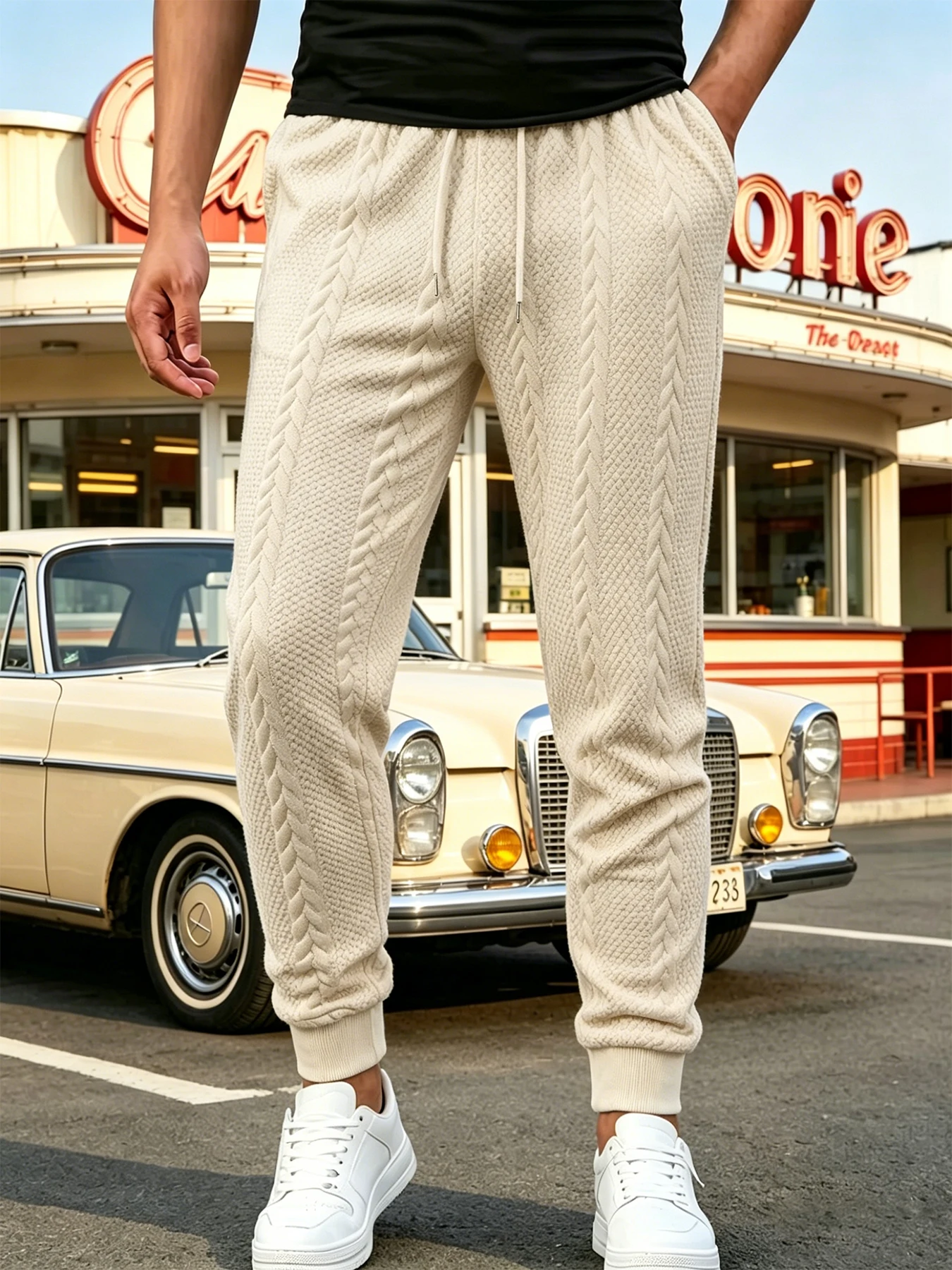 Men Cable Knit Joggers All Season Textured Sweatpants Braided Pattern Tapered Trousers, Breathable Soft Skin-friendly Anti-pilling Knit Fabric Ribbed Ankle Streetwear Casual Pants