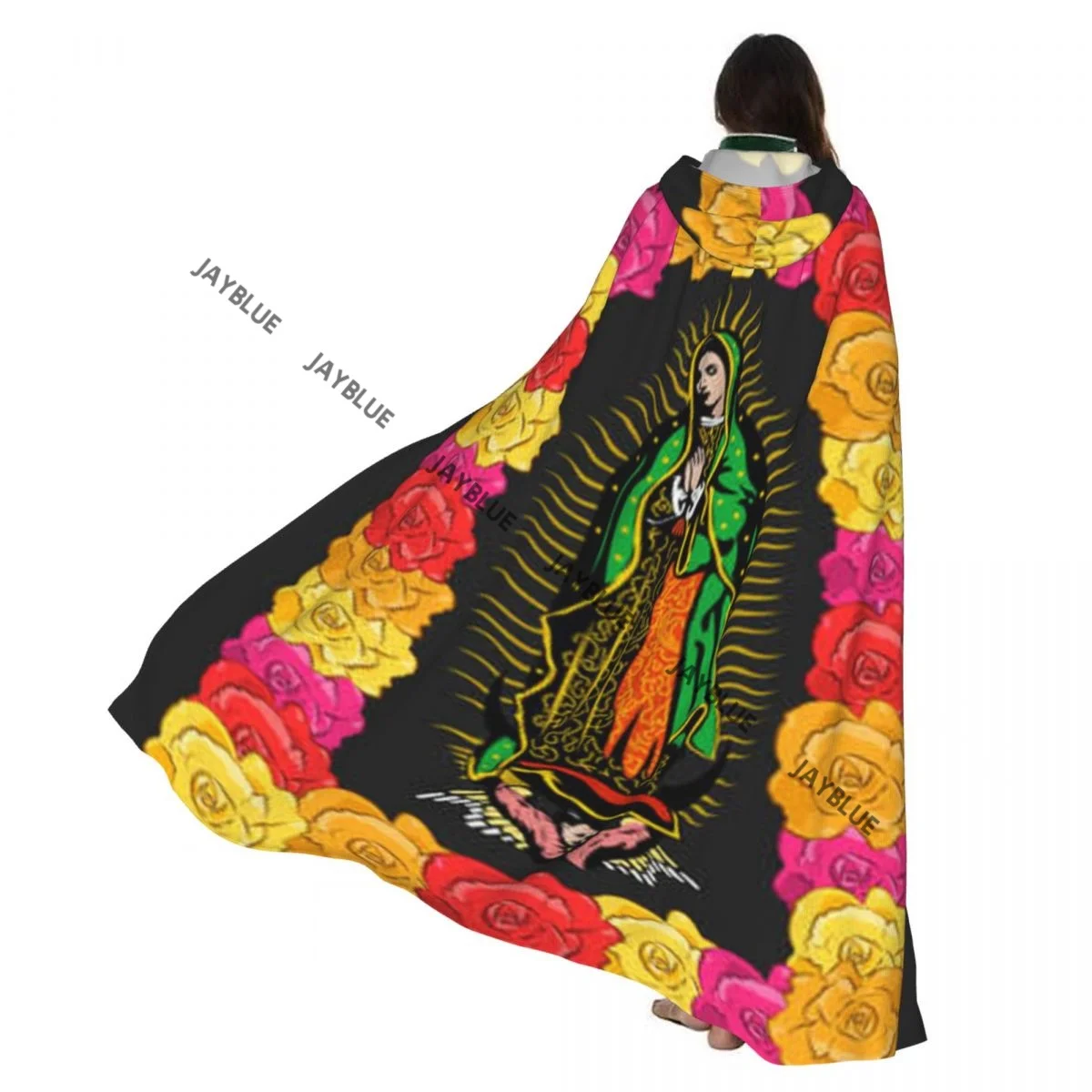 

Унисекс взрослый плащ с иллюстрацией розы Гваделупской и капюшоном, длинный костюм ведьмы, косплей