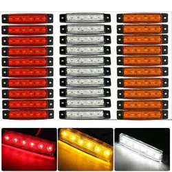 30pcs 6LED Light 12V White Red Orange Car Truck Bus Amber Side Lights Waterproof Marker Warning Lamp