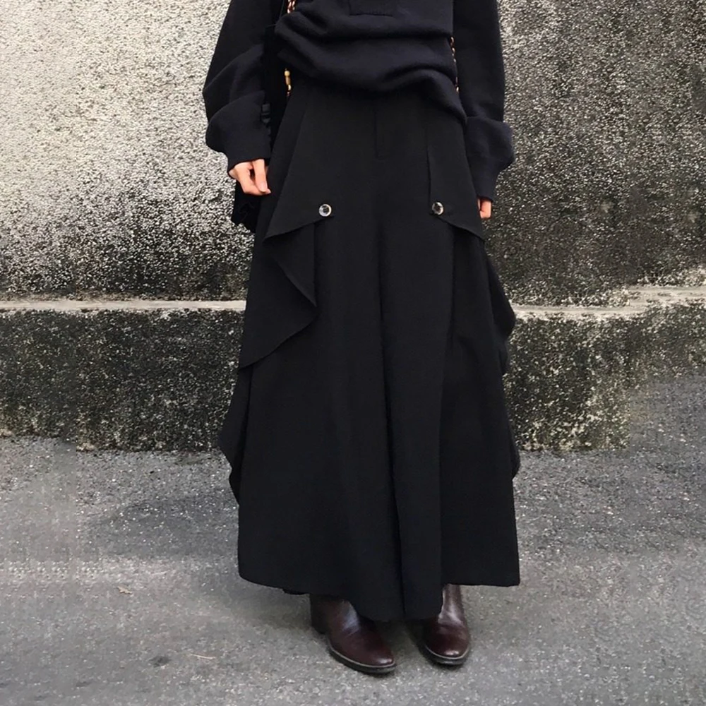 

Брюки-юбка в стиле Y2K, готика, с темным разрезом по боку, в стиле самурайских брюк, уличная мода, молодежные, для активного отдыха, нишевые, хакама-кюлоты, унисекс, 2026