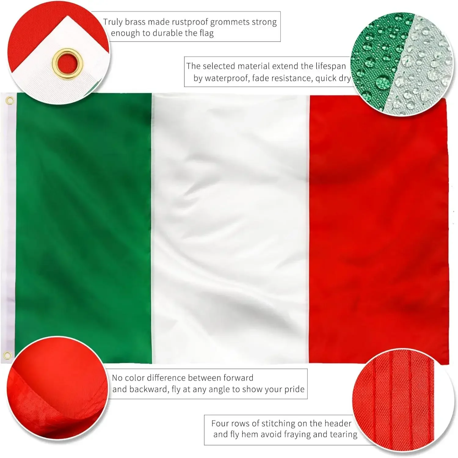 3x5fts 90x150cm Italy Italian Flag Outdoor Embroidered Duty 210D Patchwork Nylon Sewn Hemming Brass Grommets