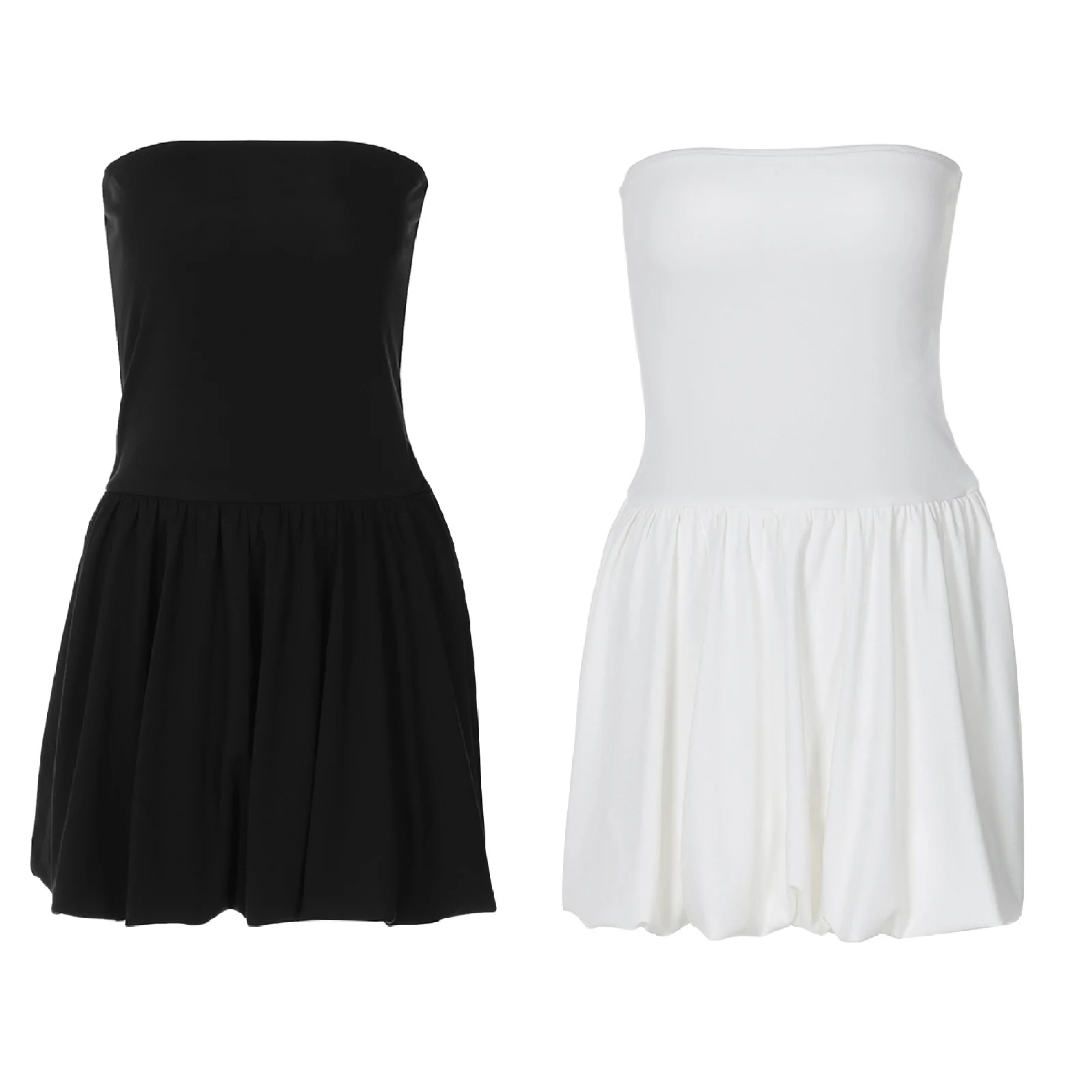 Abito nero sexy senza spalline Abito elegante da donna a tubino Mini abito sottile senza spalline in tinta unita per abbigliamento quotidiano da club di compleanno