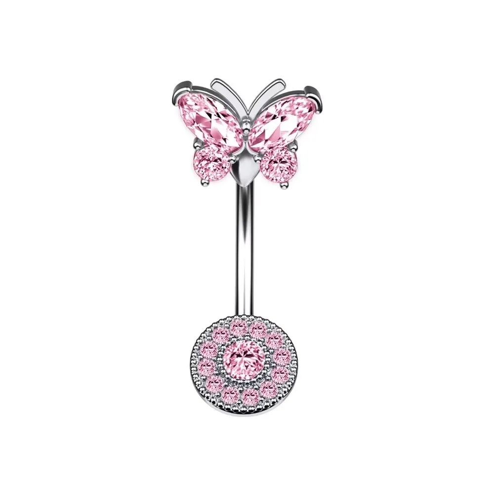 Stainless Steel Crystal Zircon Piercing Belly Bow Knot Heart Butterfly Navel Jewelry Dangled Design Dual Color Belly Rings