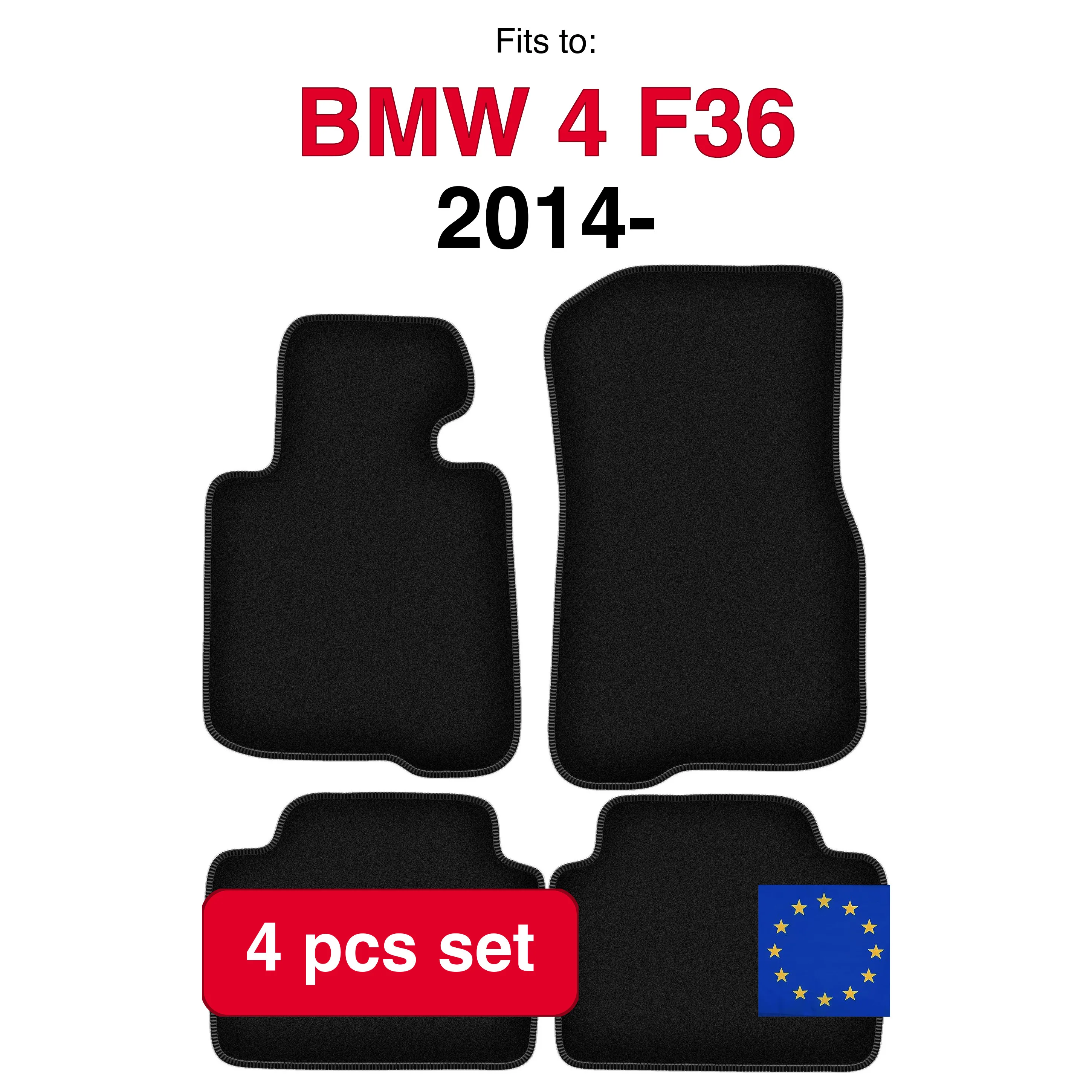 Image of Veloursteppich-Set für BMW 4 F36 Gran Coupe (2014-) – Schwarz (4 Stück) – passgenaues Auto-Fußmatten-Set