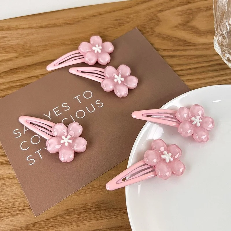 Japanese style pink  blossom hairpin girl sweet and gentle creamy cherry blossom bb clip headgear side bangs clip