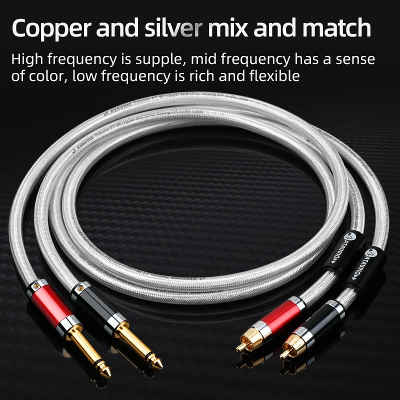 Cable HiFi de 6,5mm a RCA 7N OCC, núcleo plateado mixto, 4 capas de blindaje, conector TS Dual 6,5 a 2RCA macho para amplificador mezclador