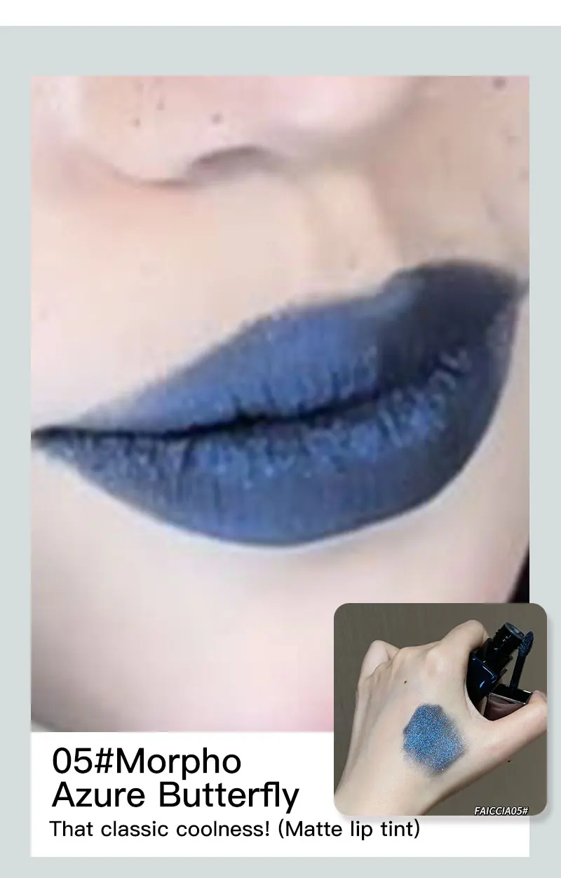 Punk Blue Green Matte Lipgloss Gothic Black Lipstick Waterproof Dark Red Liquid Lipstick Halloween Makeup Non-stick Cup Lip Tint