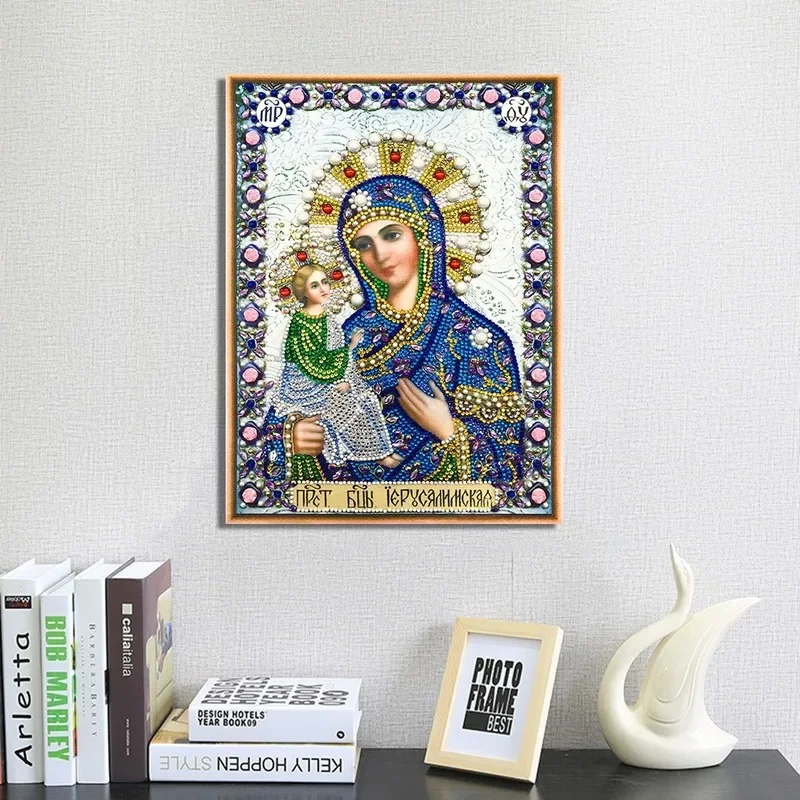 New 5d DIY Diamond Painting Cross Stitch Character Religious Lady, Round Diamond Embroidery Home Decoration 30x40cm
