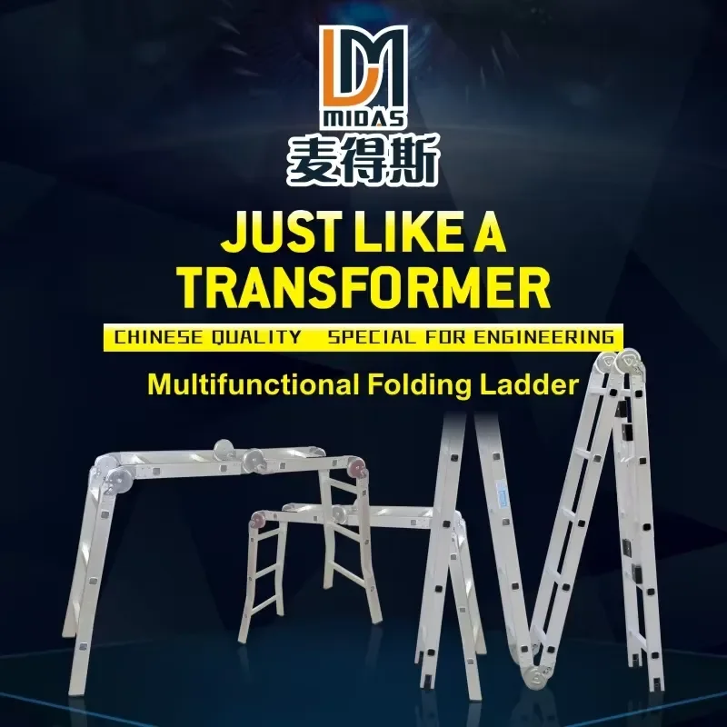 Aluminum Easy Store Multiple Folding Step Ladder Multipurpose Foldable Stepladder 4x3 4x4 4x5 4x6 Step 4m 5m 6m