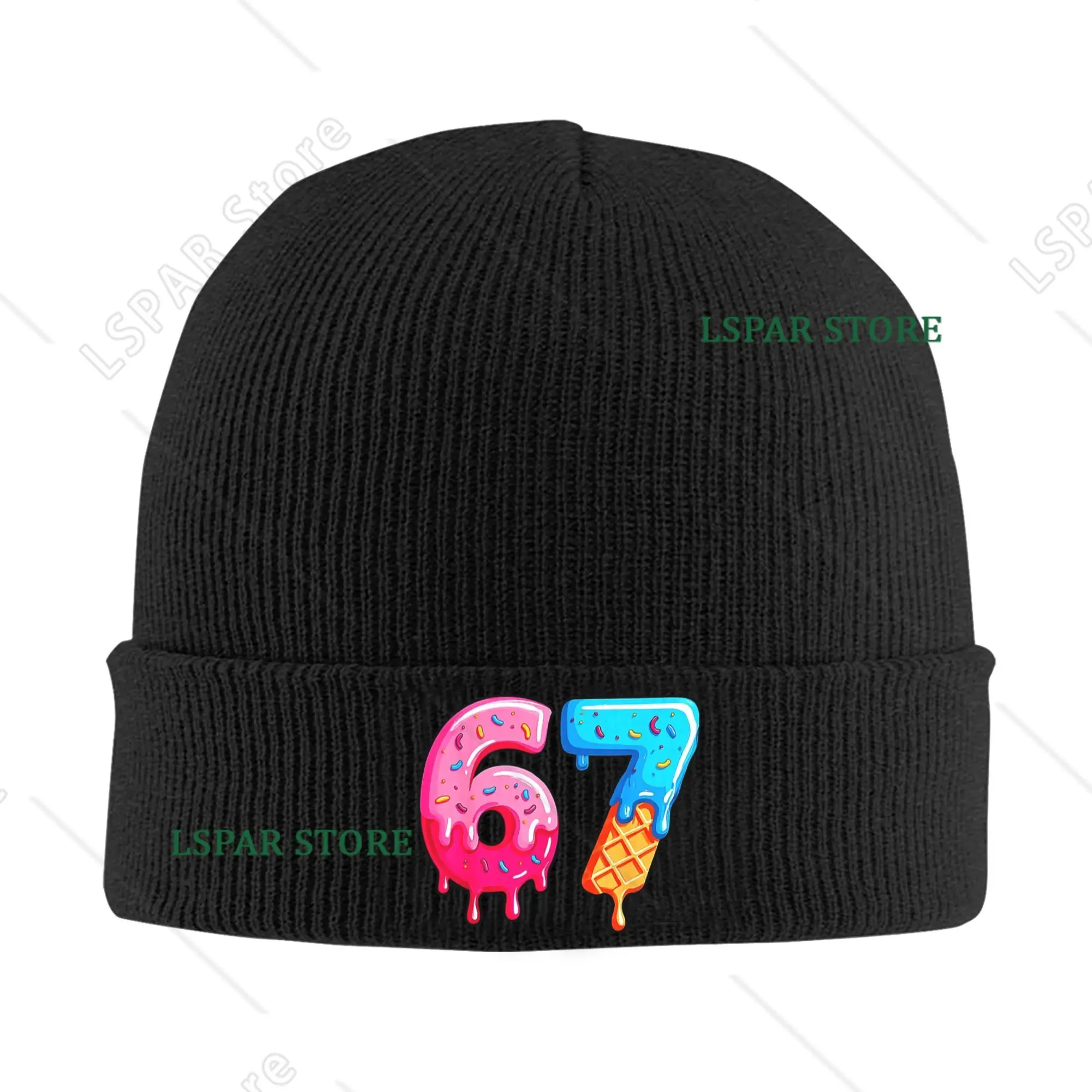 Six Seven Ice Cream Drip Cool Meme 67 Funny Number Knit Hat Casual Caps Unisex Kpop Beanie Hats Autumn Head Wrap Bonnet Hats