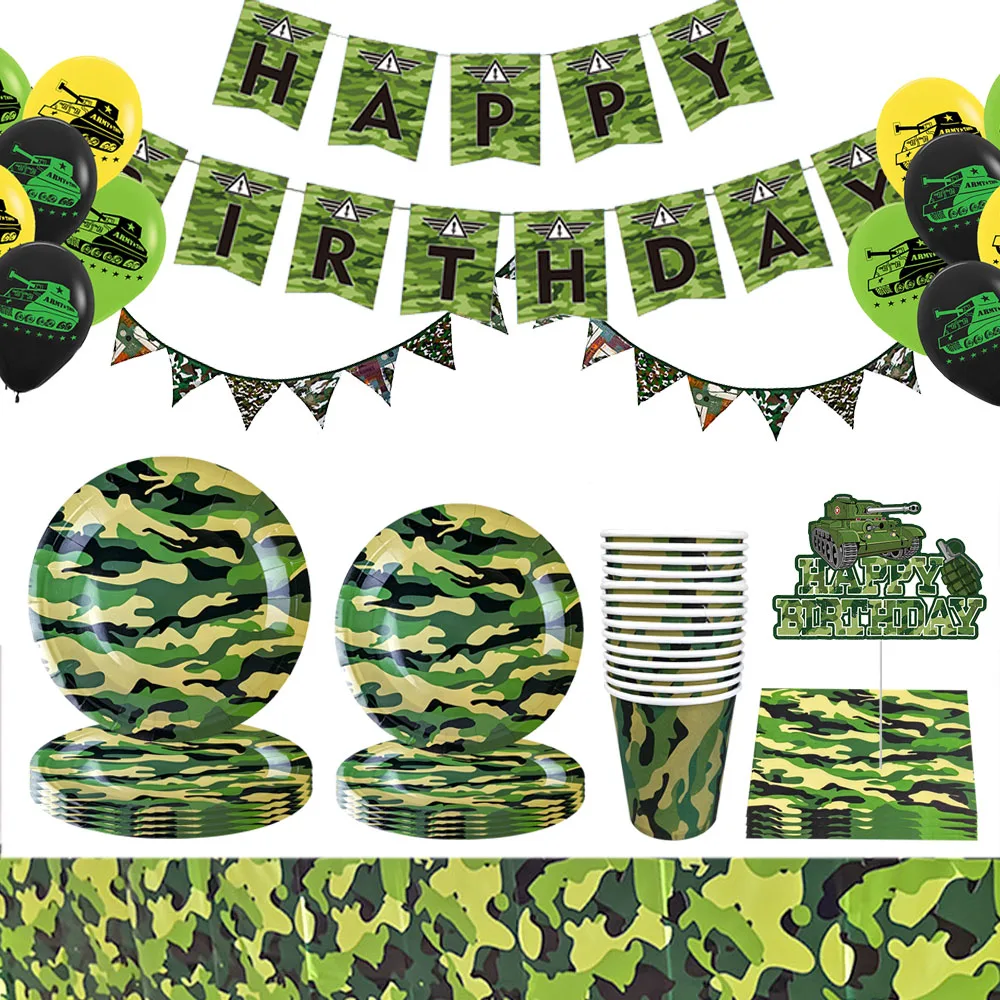 Camouflage Theme Party Tableware Banner Balloon Children Boys Military Theme Birthday Party Baby Shower Decoration Supplies