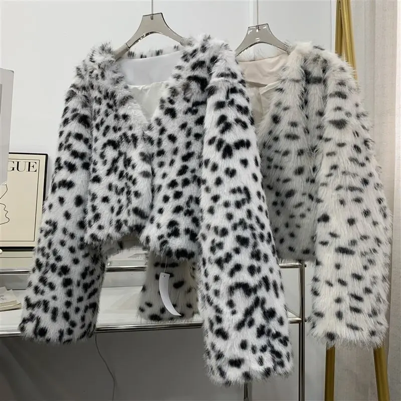 Fashion Womens Leopard Print Loose Cardigan Fluffy Coat