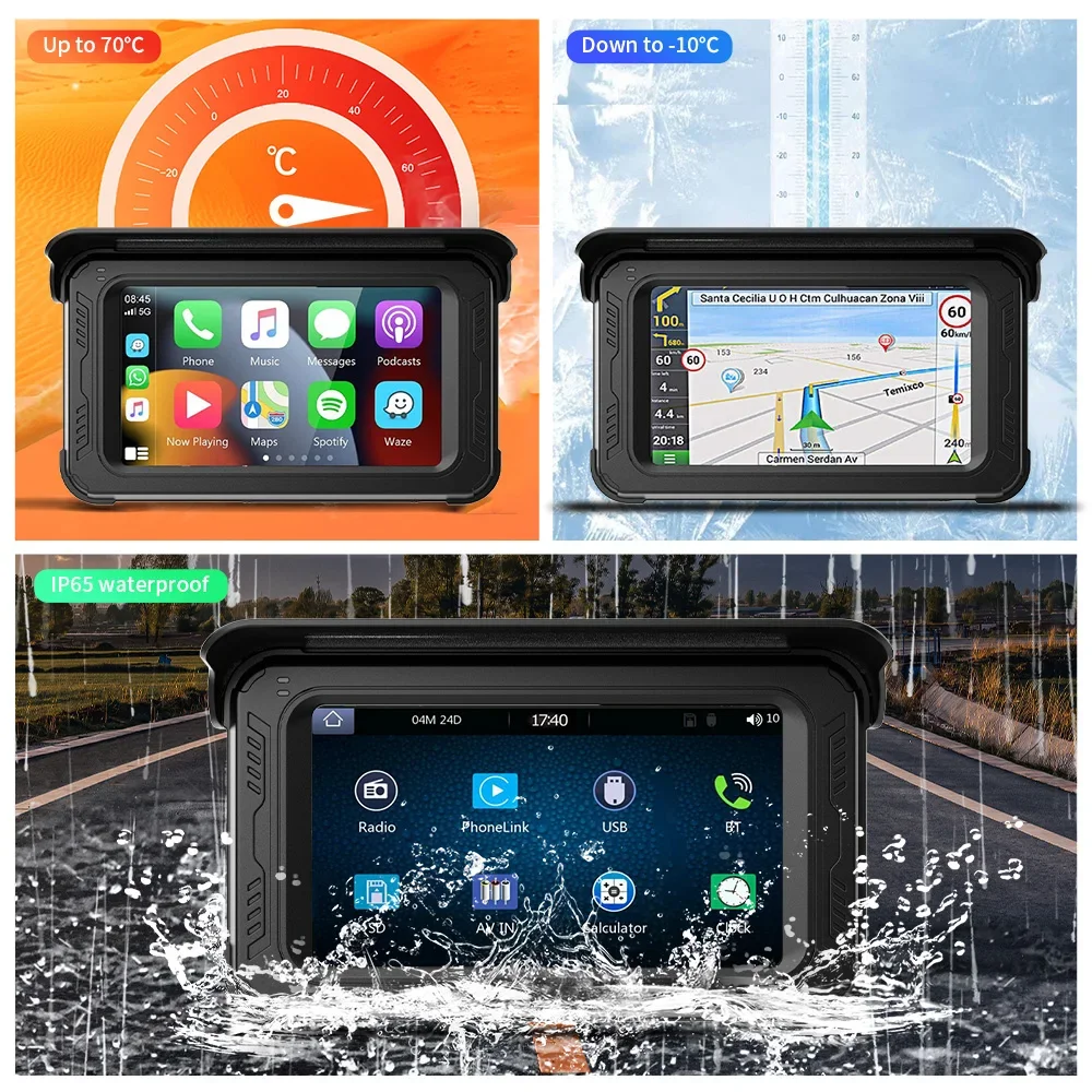 5 inch Touch Screen Android Auto Carplay Projection Navigation  Dash Cam Tire Pressure  for Motorcycle