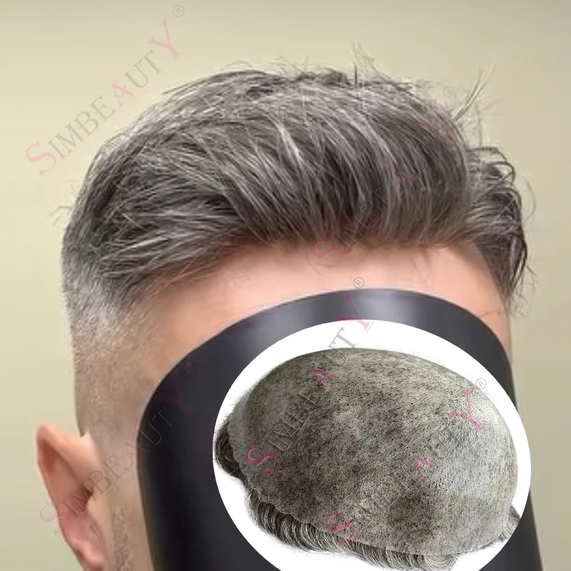 

Необнаружимый серый 1b40 1b80 Темно-коричневый 100% человеческие волосы Мужской парик Прочный 0,1 мм инъекционный мужской парик из искусственной кожи Натуральная линия волос Шпилька