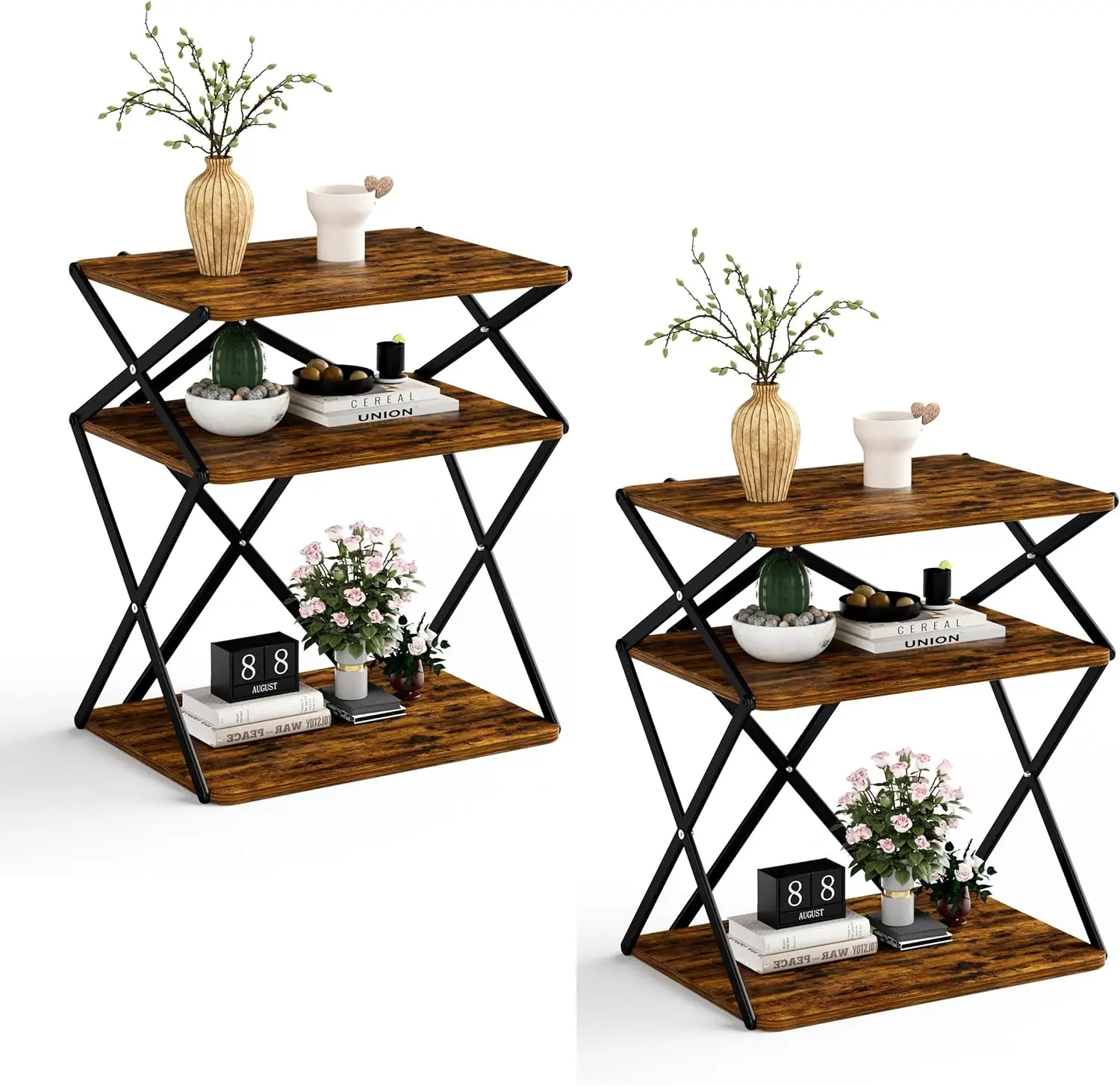 

3-Tier End Table Set of 2 with Storage, Small Side Table for Living Room Bedroom Office