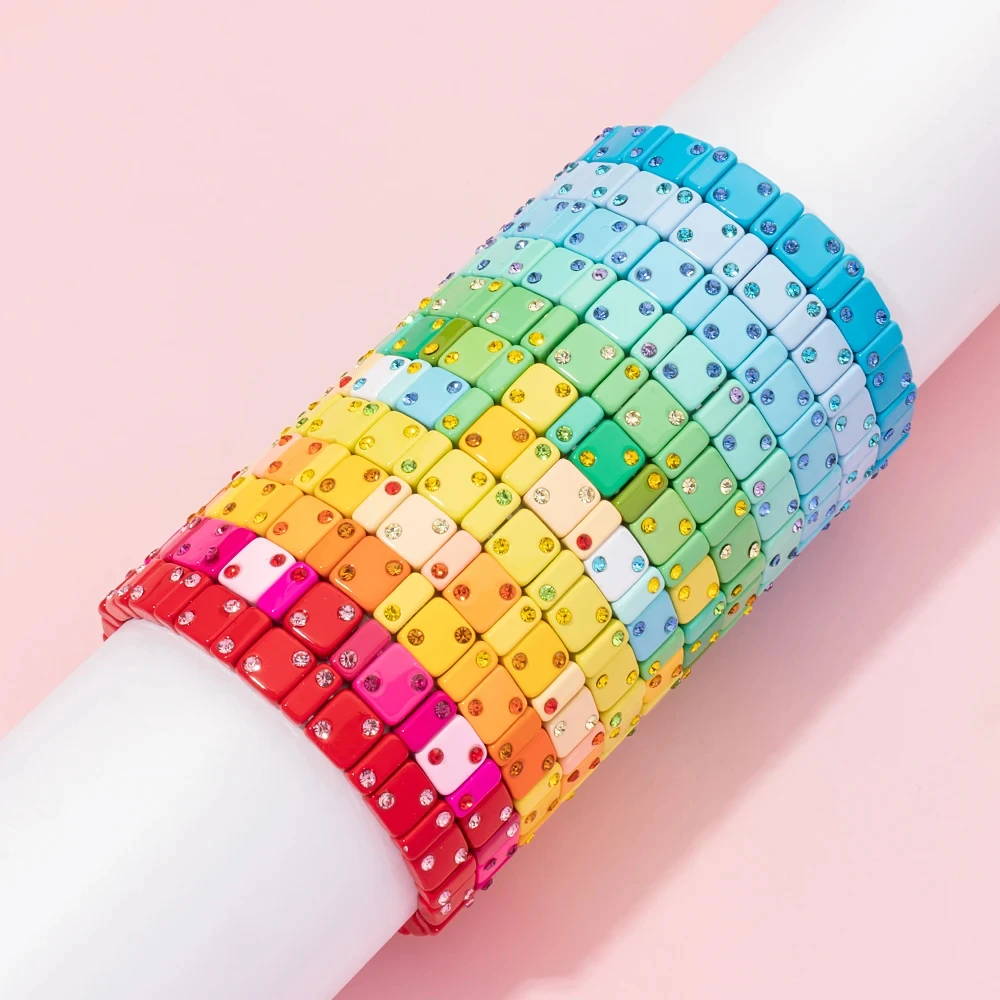 2023 New Trendy Enamel Colorful Beads Elastic Bracelet Set for Women Zirconia Bangle Women Jewelry Accessories Gift