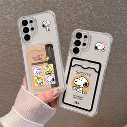 Bonita funda de teléfono con soporte de tarjeta de Snoopys de Anime para Samsung S24, S23, S22, S21, S20 FE Plus Ultra, M33, M53, M54, 5G, cubierta transparente anticaída