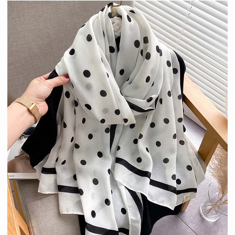 Fashion Black White Dots Comfort Cotton Linen Scarf Shawl Women Spring Fall Neckerchief Summer Travel Beach Mantillas Veils