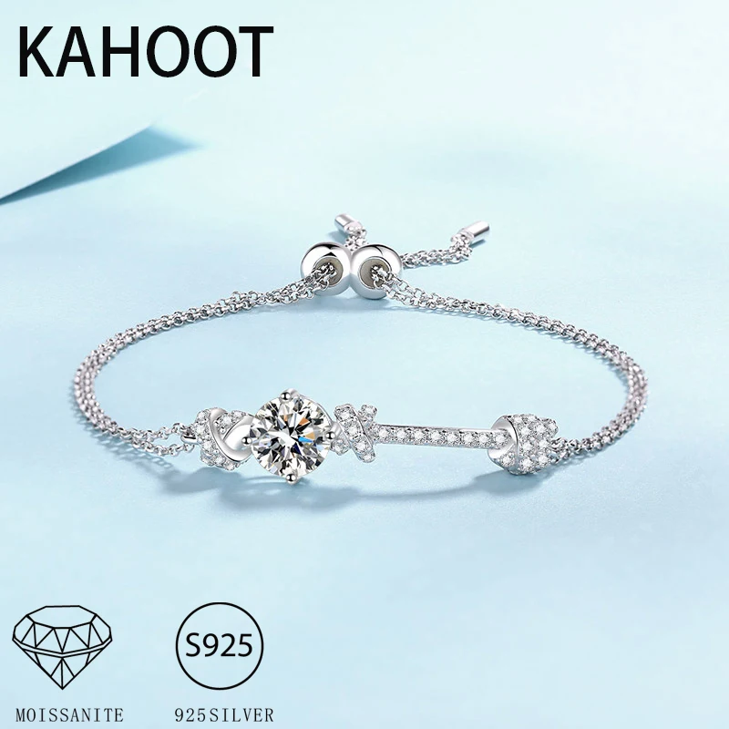 

S925 silver 2 carat moissanite double chain push-pull design bracelet women's niche design popular party daily wear